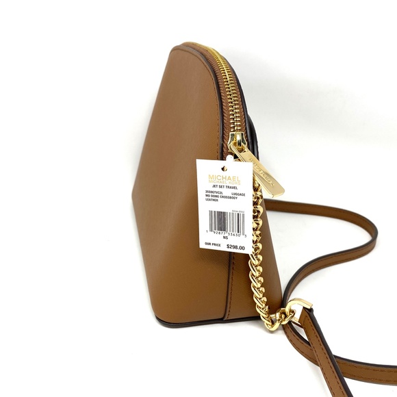 MICHAEL KORS Jet Set Travel Medium Dome Crossbody Brown Leather 35S9GTVC2L - Picture 3 of 7